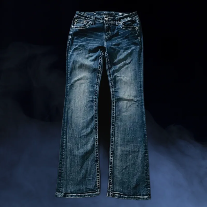 

Slim Embroidered Y2K Jeans for Women,Harajuku Gothic Vintage Pocket Design,Blue Low Waist Wide Leg Denim Pants,Trendy Streetwear