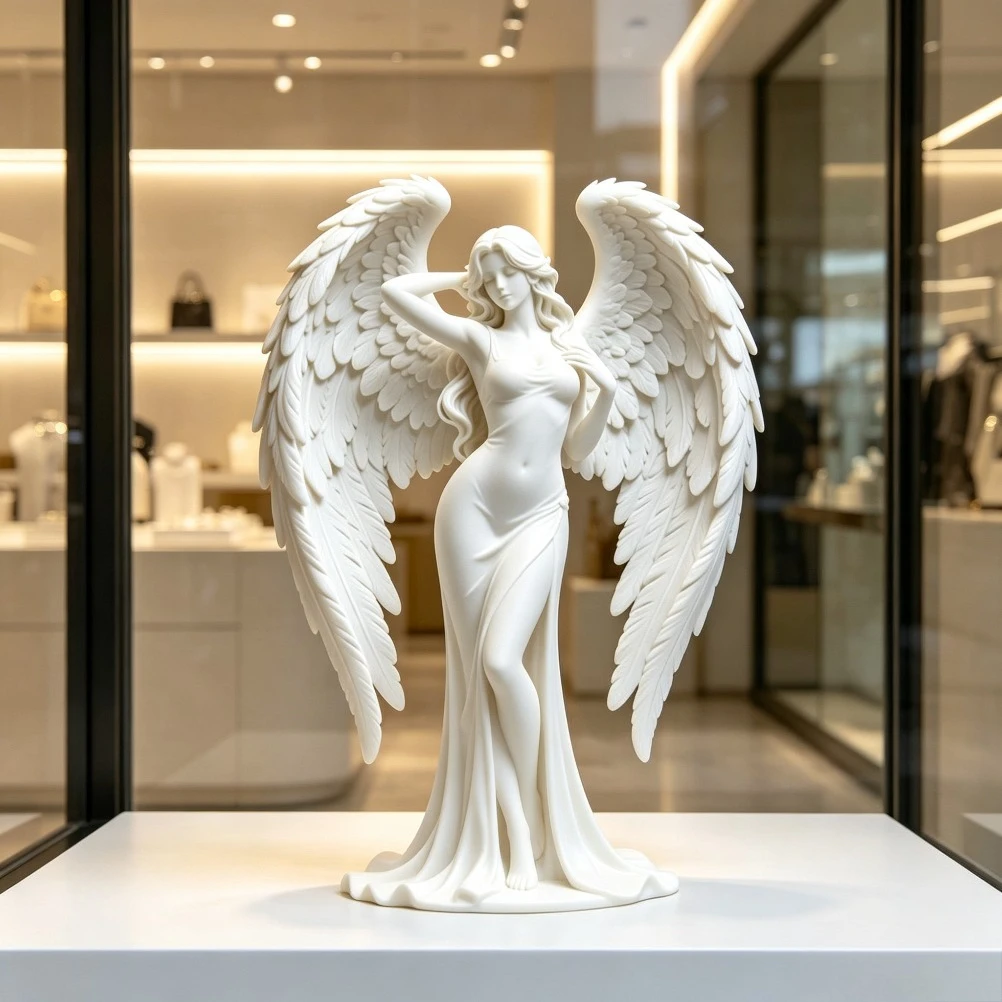 Multi-Layer Seraph Goddess Sculpture 3D Print Heart Wings Figurine Wedding Mantel Spiritual Minimalist Tabletop Decor Present view 3