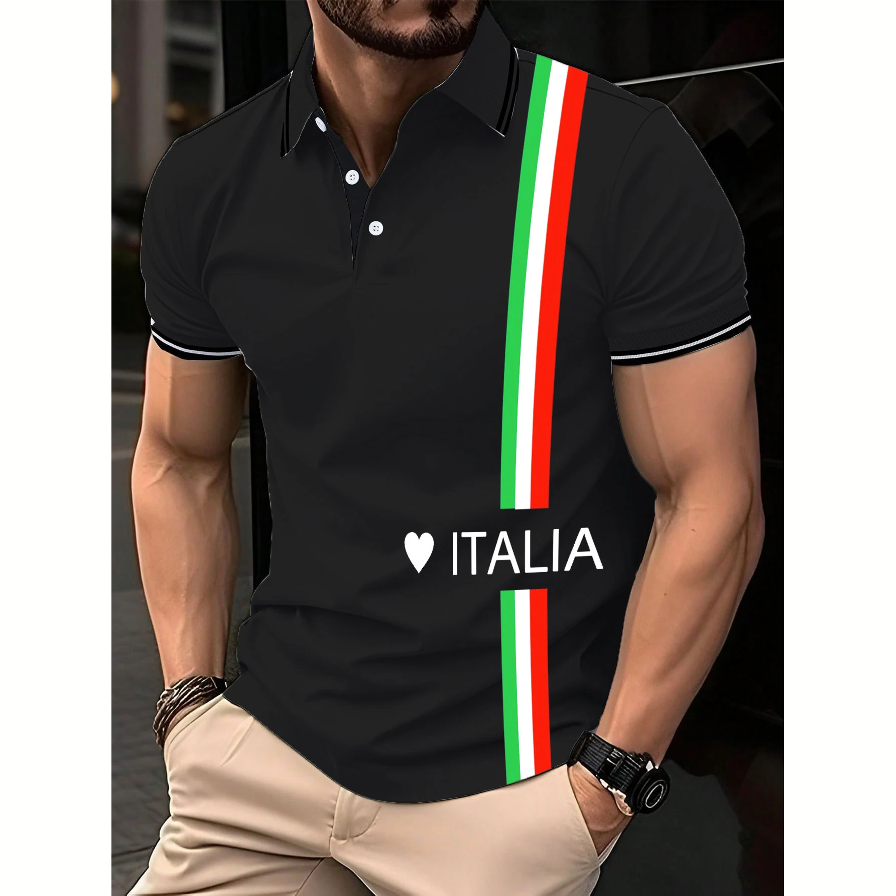 Business Casual Men\'s Polo T Shirt Flag Print Summer Short Sleeve Mexican T-Shirt Cardigan Top Street Male Oversized Clothing