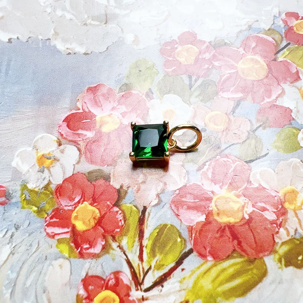 Vergoldeter Anhänger, grüner quadratischer Stein, Sommer, edler Schmuck, Europa, 925er Sterlingsilber, Vintage-Geschenk für Frau – Detail 8