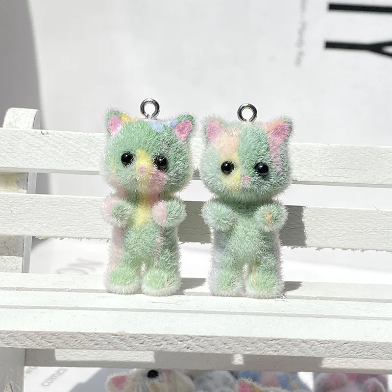 20PCS 3D Resin Flocking Kitten Charms Multicolor Rendering Cat Pendant for Necklace Keychain Making DIY Accessories Wholesale