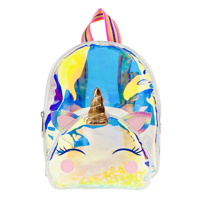 Children Cartoon Large Capacity Unicorn Bags New Girls Boys Transparent Rainbow Cute Backpack Women Colorful Jelly Backpacks Hot