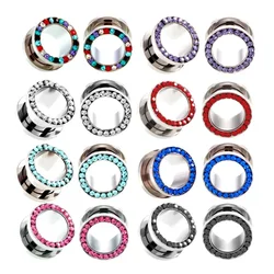 2pc Steel Multicolour Crystal Ear Plug Flesh Tunnel 8g ( 3mm ) - 1