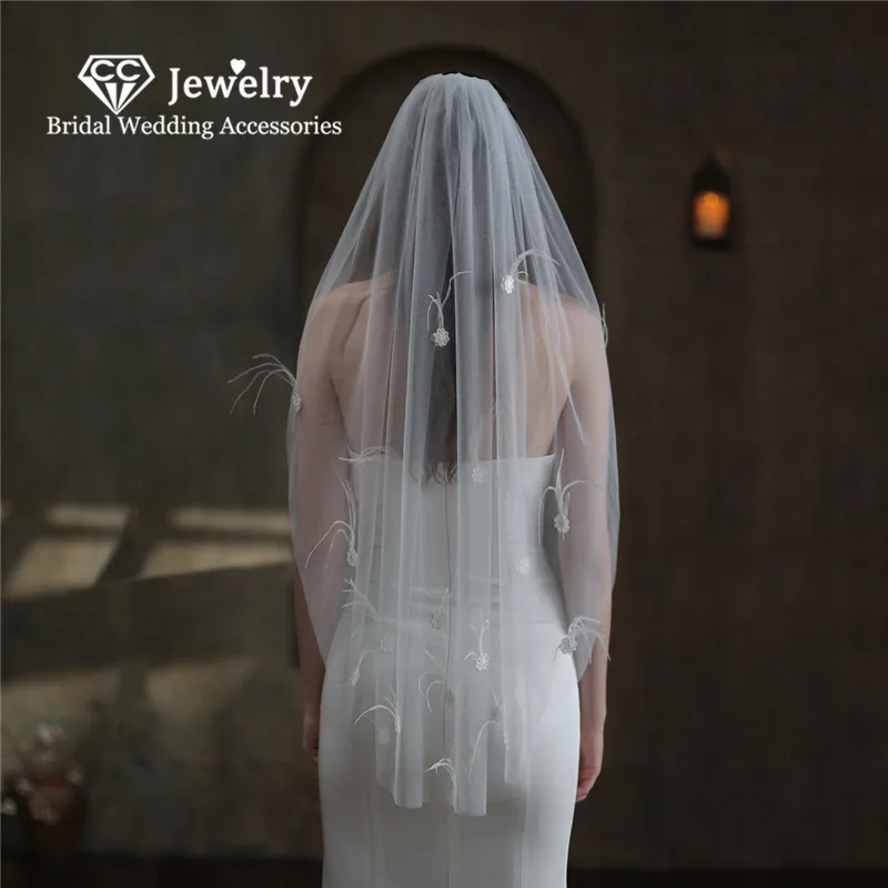 

CC Romantic Veils Women Hair Accessories Wedding Hairwear Bridal Headdress Engagement Jewelry Feather Soft Lace With Combs V845