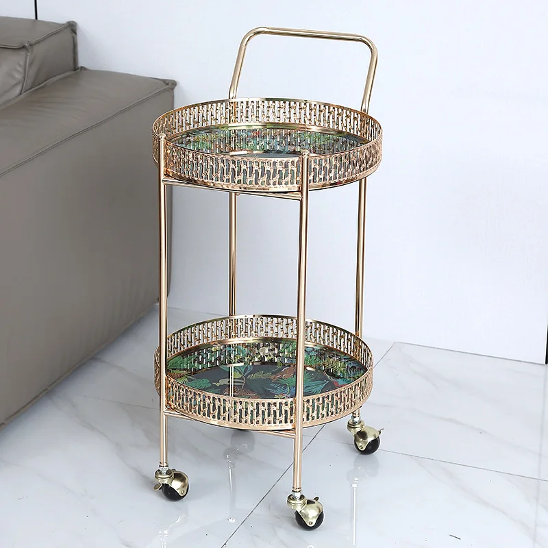 modern creative mobile trolley, a few high-value golden storage universal wheel mobile meals on the edge of the home sofa