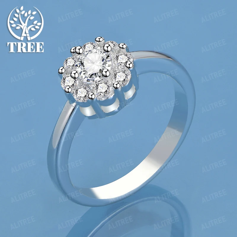 

High Quality Luxury Zircon 925 Sterling Silver Flower Round Ring For Men Women Fashion Party Design Jewelry Birthday Accessories