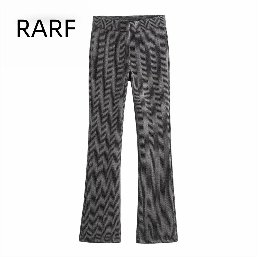 

2024 women's new fashionable slim fit herringbone diagonal flared bottom pants casual pants