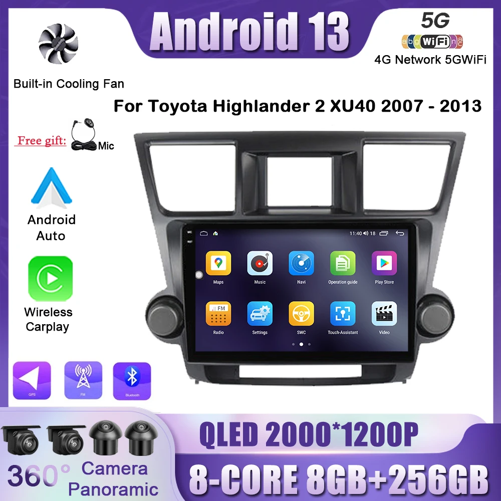 

10"Android 13 For Toyota Highlander 2 XU40 2007 - 2013 Auto Radio Car Multimedia GPS Navigation Head Unit Player 4G WIFI Carplay