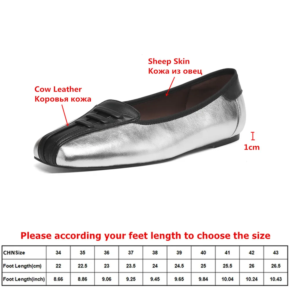 MILI-MIYA Women's Full Genuine Leather Square-Toe Flat Shoes With Mixed color Slip On Casual Shoes Handmade For Ladies