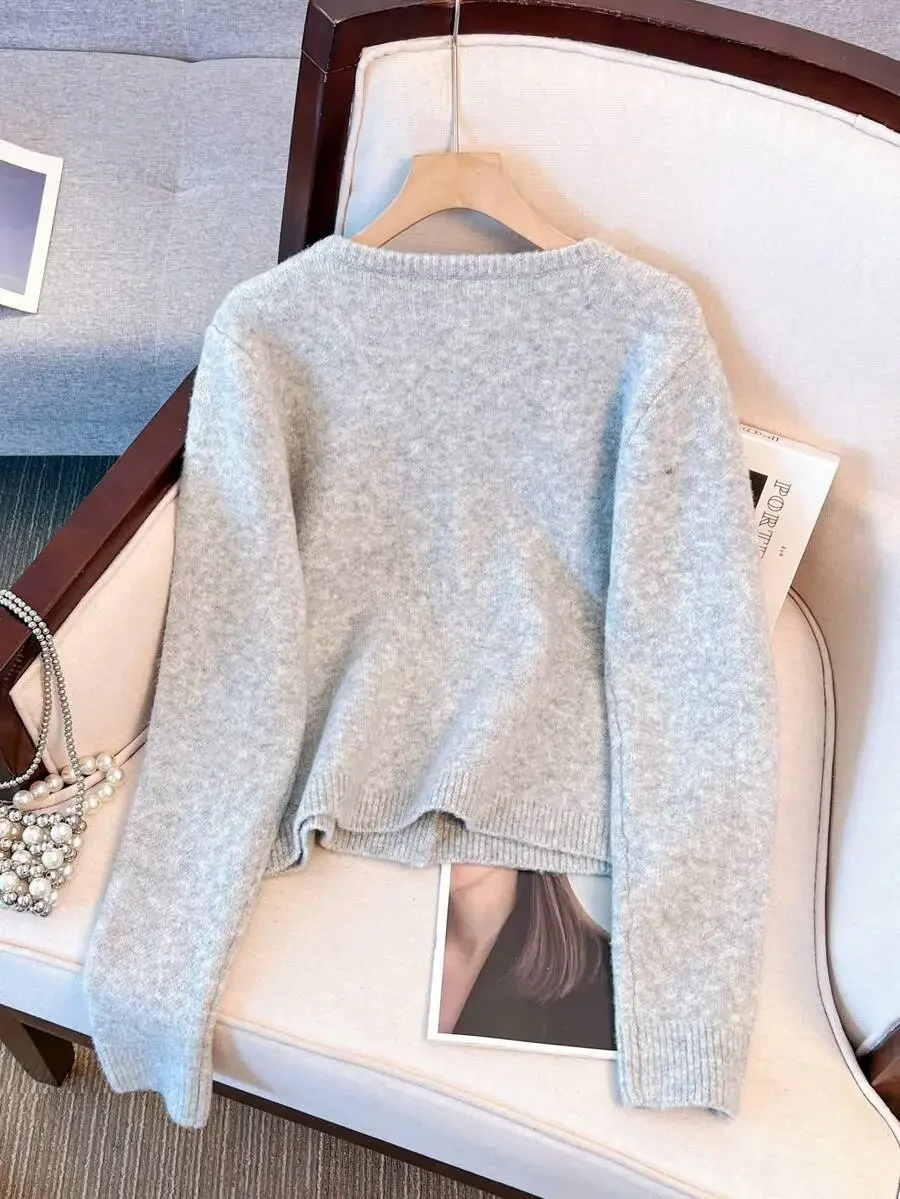 

Solid Color Round Neck Loose Cardigan With Front Buttons Long Sleeve Sweater For Women Fall Winter