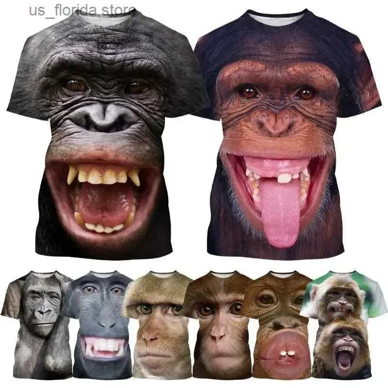 Men\'s T-Shirts Funny Monkey lip Graphic T Shirt for Men Clothing 3D Spoof Gorilla Orangutan Print T-shirt Unisex Kid Boy