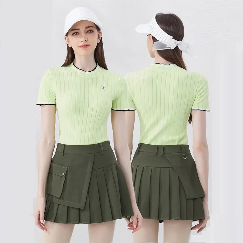 2024 Golfist Women Golf Wear summer Knitwear Korean Slim Round Neck T-shirt Tennis Tops Lady Sports Pleated Skort elegent suit