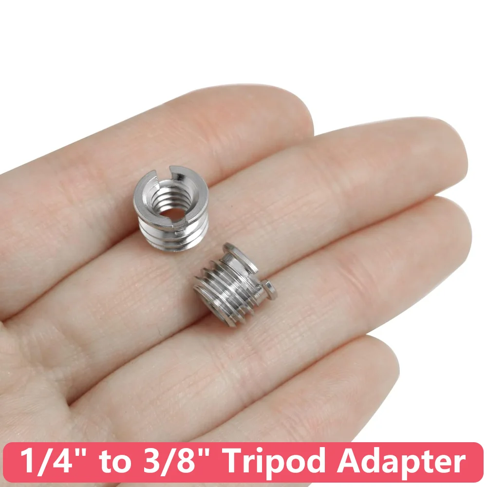 Adaptador de trípode de 1/4 "-20 hembra a 3/8"-16 macho, convertidor de tornillo estándar de acero inoxidable para soporte monopié de cámara DSLR