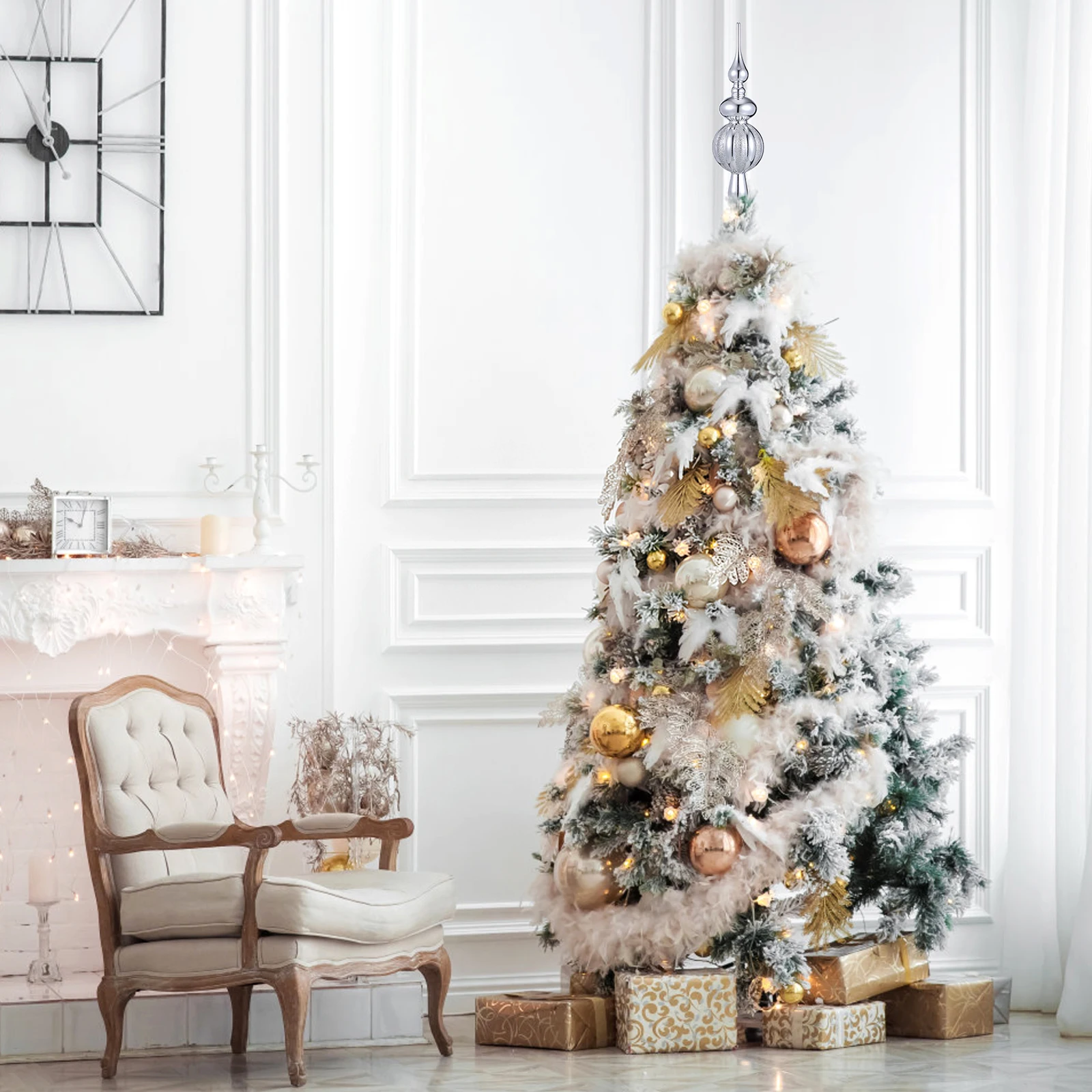 

Festive Spherical Christmas Tree Topper Compact Plastic Ornament for Holiday Xmas Tree Decoration Party Home Shopping Mall Use