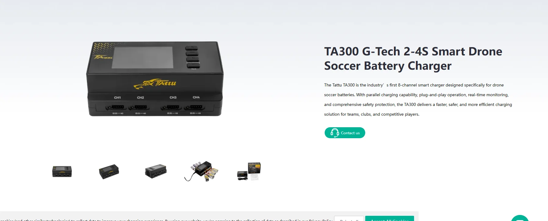 Tattu TA300 G-Tech Smart Charger for 2-4S LiPo Batteries - Drone Soccer Battery Charging System