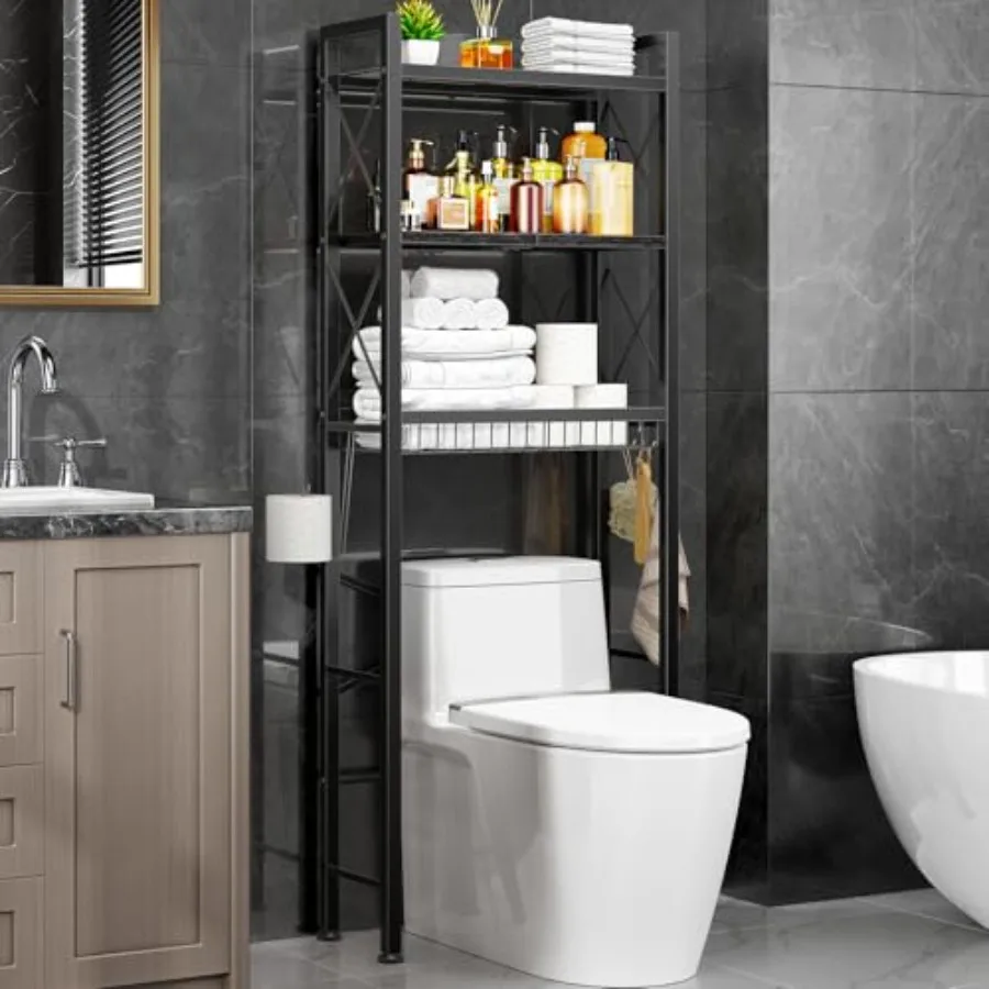 

Стеллаж для хранения над унитазом с X-образными боковыми перегородками, 3-ярусная полка для хранения над унитазом с дренажной корзиной, отдельно стоящий органайзер для ванной комнаты