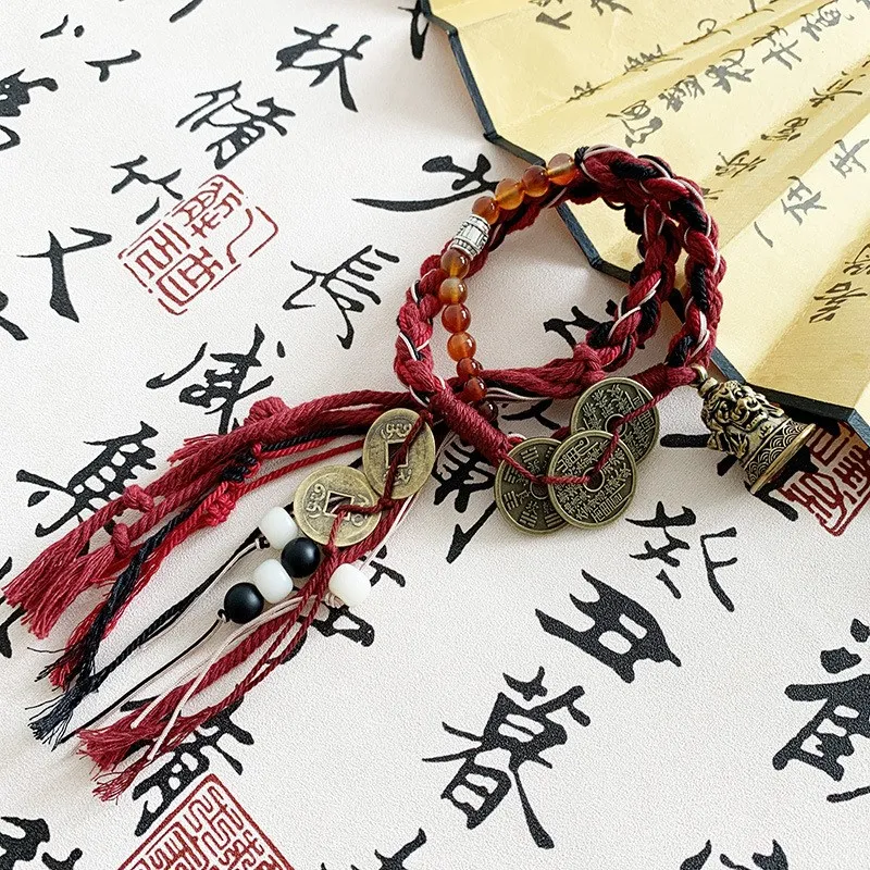 

New Chinese Style Woven Bracelet Tibetan Style Mountain Ghost Money Bracelet Fashionable National Trend Mixed Material Jewelry