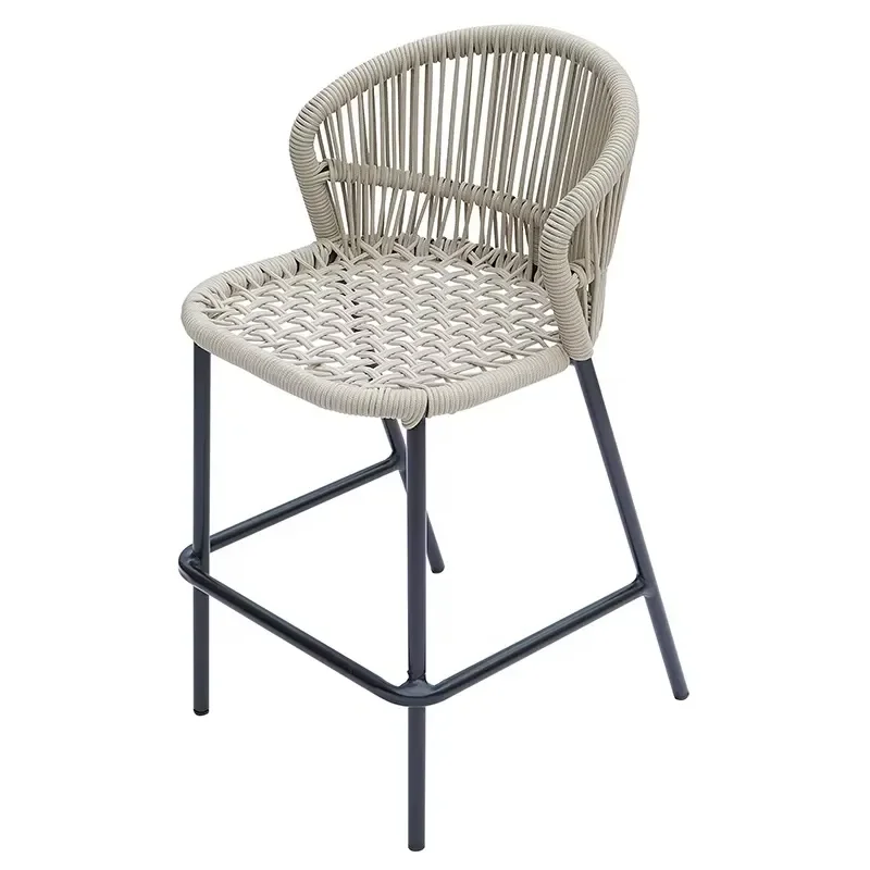 French Grey Aluminum Bistro Counter Chair Outdoor Patio Rope High Stool Luxury Garden Furniture Pole Bar Seat Modern Design