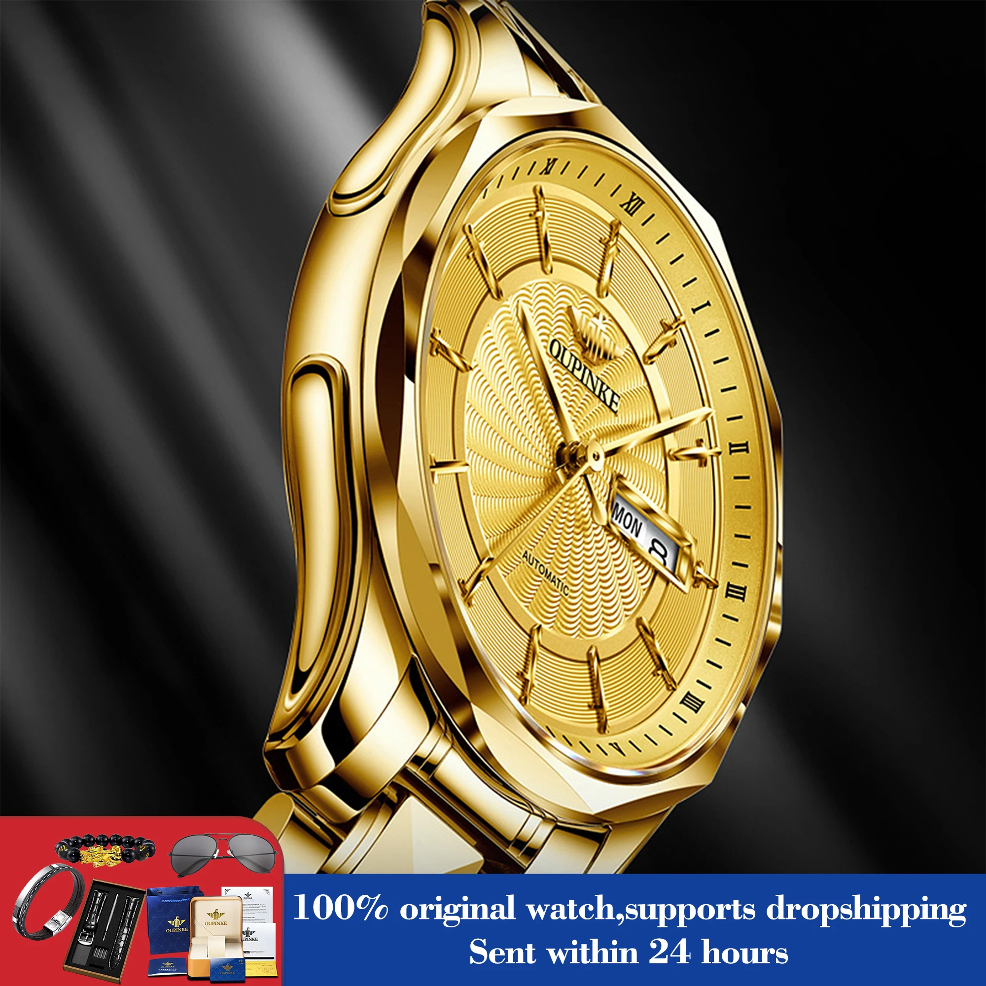 

OUPINKE 3172 мужские автоматические часы с двойным календарем 50 м водонепроницаемые часы для мужчин синтетическое сапфировое зеркало механические мужские ручные часы