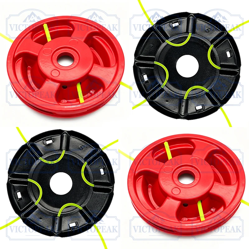 Brush Cutter Grass Trimmer Head Red Aluminum Black Iron Plate 4 Lines Line Head Easy Install Garden Tools Power Tool Accessories