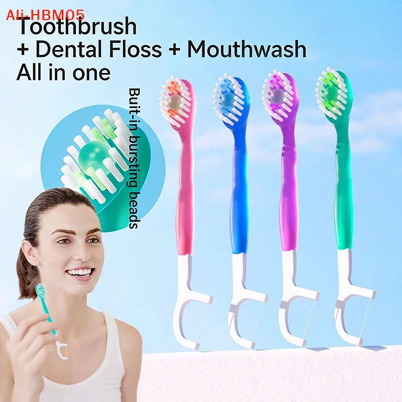 (HB05)1-Pack Foldable Dental Floss Toothbrush Portable And Compact For Travel