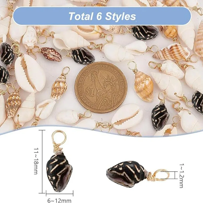 Shell Pendants Spiral Seashells Craft Charms Cowrie Sea Shells Pendant Natural Shell Charms Conch Shells with Loop Bail