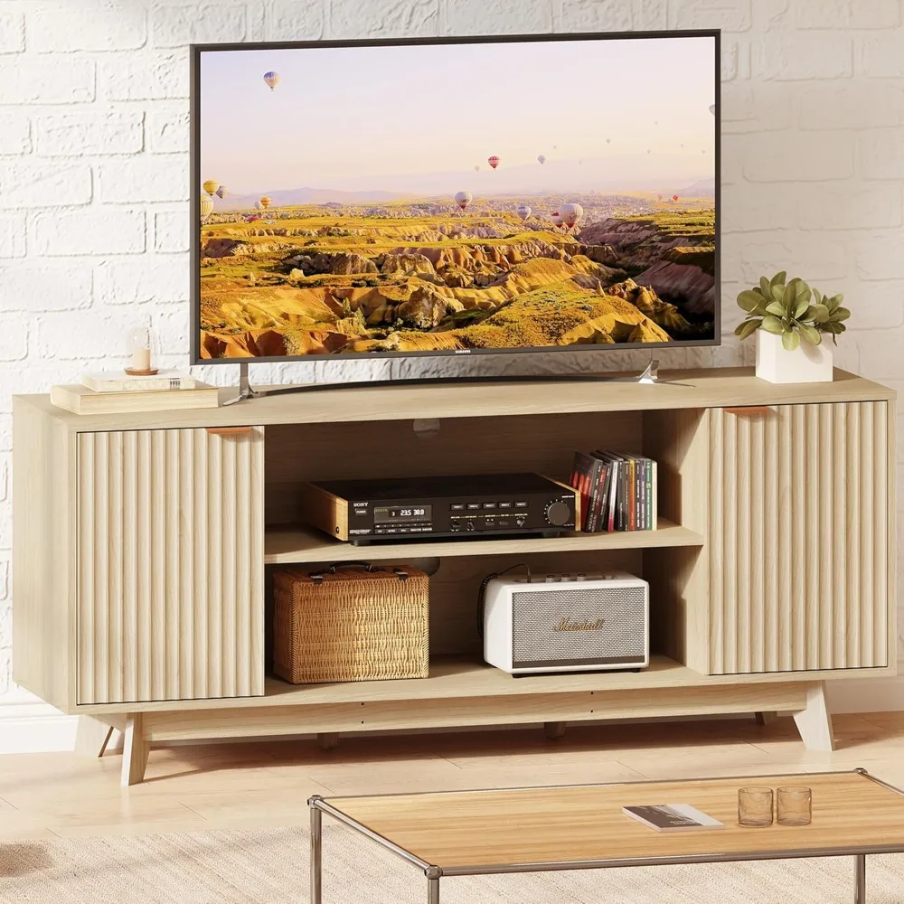 

Flutd TV Stand for Living Room, 59 Inches Entertainment Center with Storage, TV Media Console with 2 Fluted Doors & Adjustable