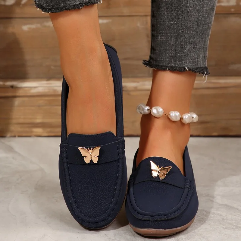 Осенние лоферы без шнуровки, женские туфли на плоской подошве с круглым носком, женские туфли на плоской подошве с металлическим бантом и мягкой подошвой, повседневные однотонные кроссовки Zapatos Mujer