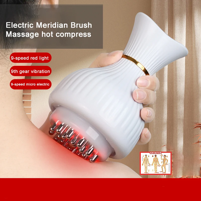 Rechargeable Household Electric Meridian Brush, Meridian Unblocking, Hot compress therapy, Cupping and Scraping Instrument