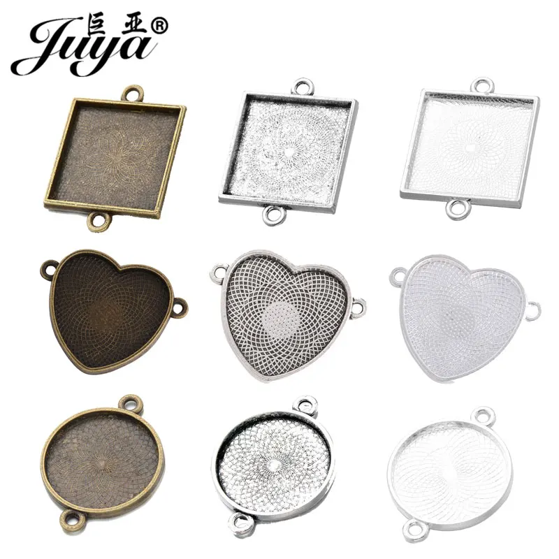 30 sztuk serce okrągły kwadrat złącza tace 25mm Cabochon ustawienia podstawowe materiały dla DIY bransoletki z wisiorkami biżuteria akcesoria