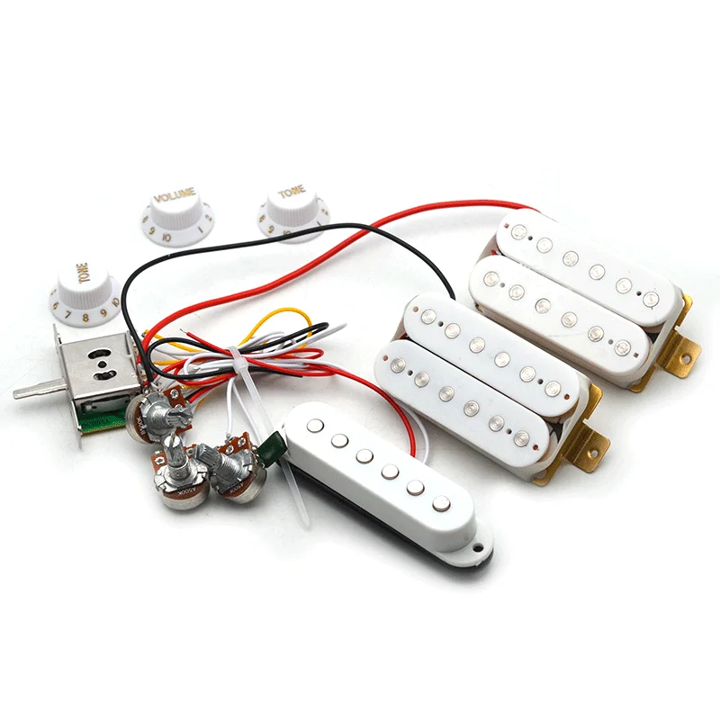 HSH Guitar Humbucker Pickups With 5-way Switch 500K Potentiometer 2T1V Wiring Harness Prewired Black/White/Yellow