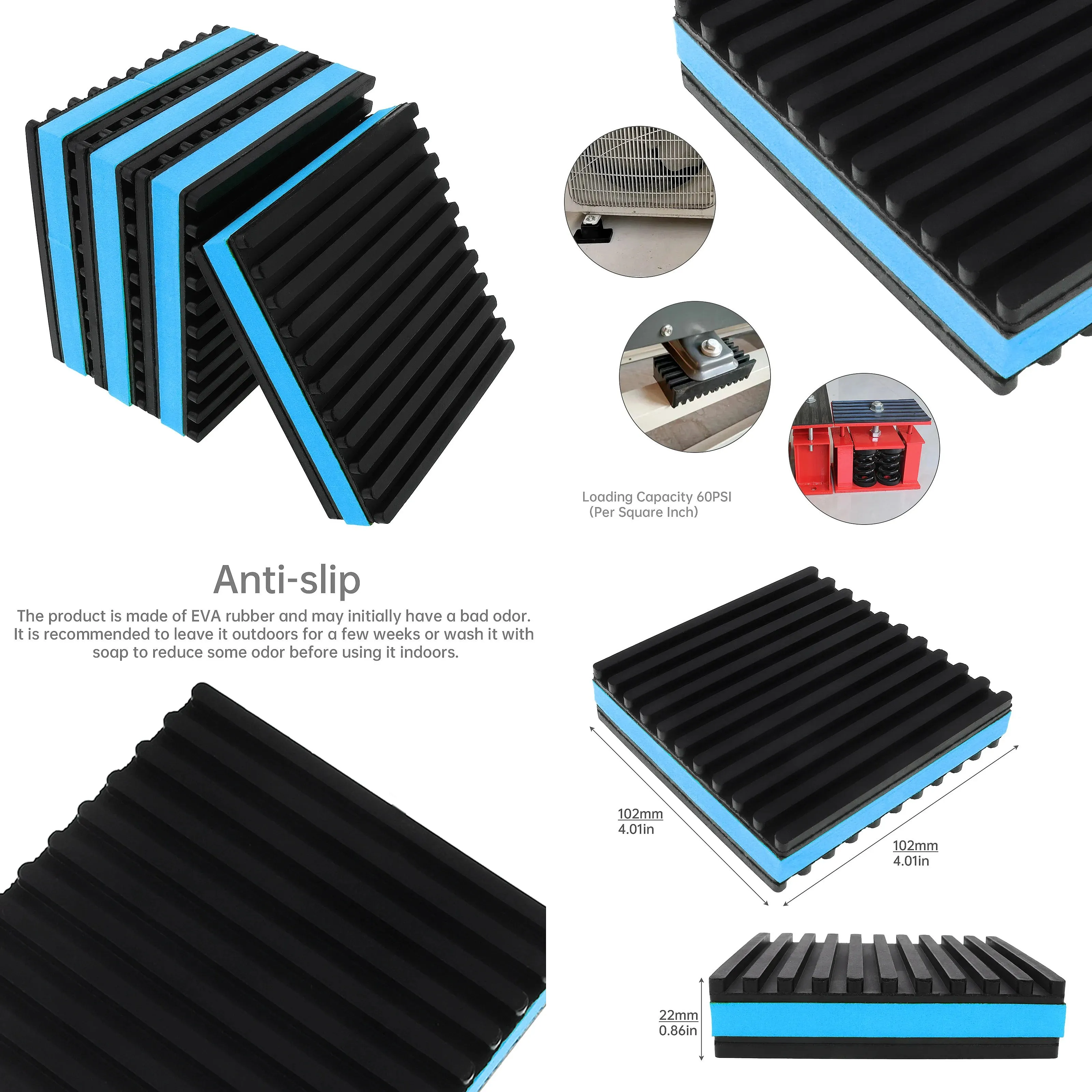 4pcs Rubber Anti-Vibration Pads for HVAC Air Compressor Washer Dryer AC Units