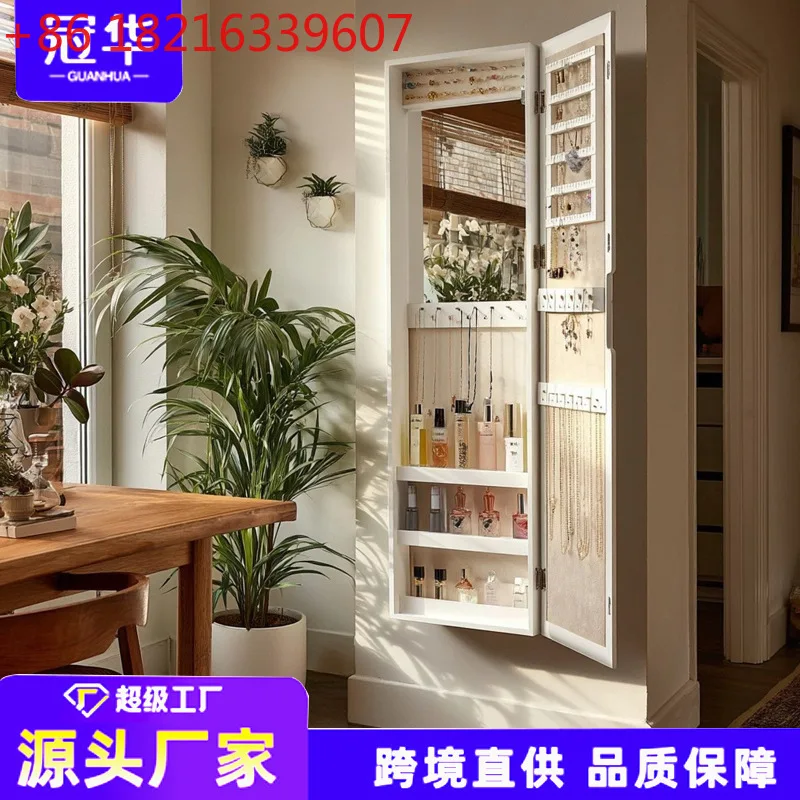 

European simple wooden jewelry storage multi-functional mirror cabinet dressing