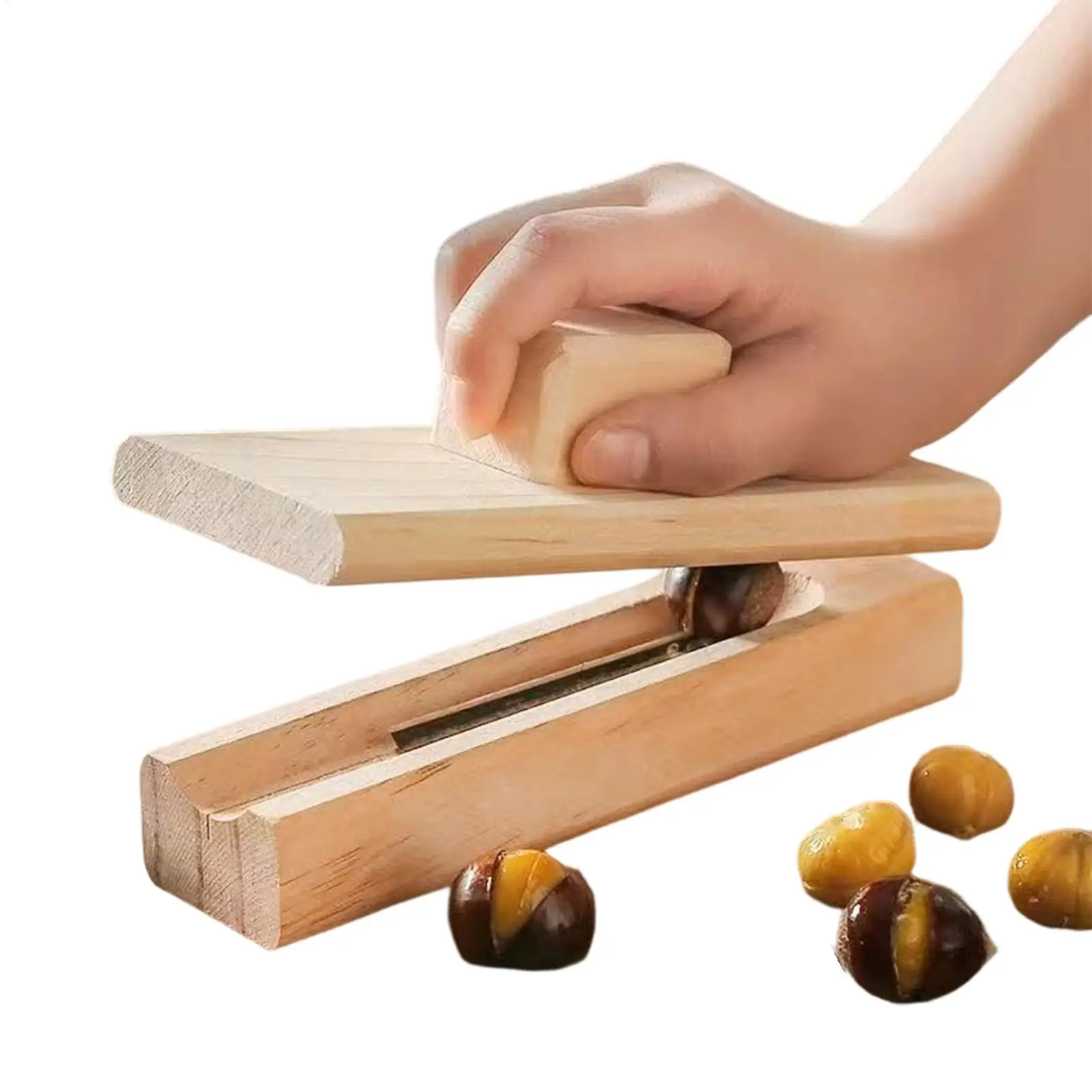 Wooden Handheld Chestnut Opener Nut Opening Shelling Tool Durable Chestnut Clip Peeler for Home Kitchen Camping
