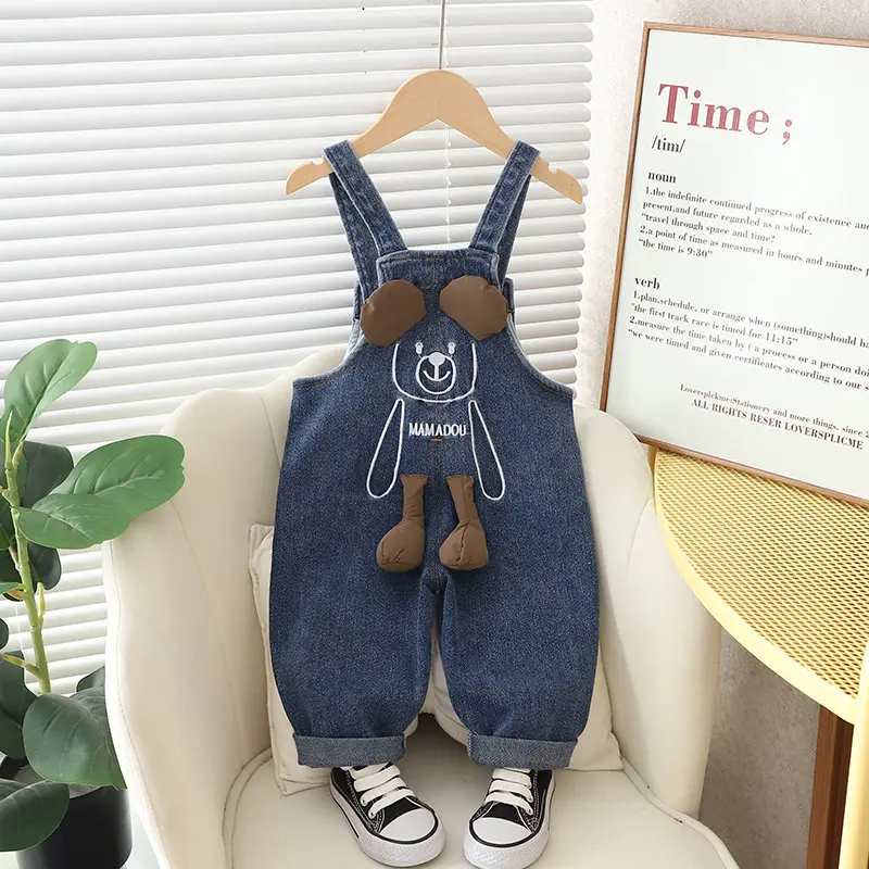 Spring Autumn Children Clothes Baby Boys Girls Cartoon Denim Pants Overalls Infant Outfit Kids Fashion Toddler Casual 0-5 Years