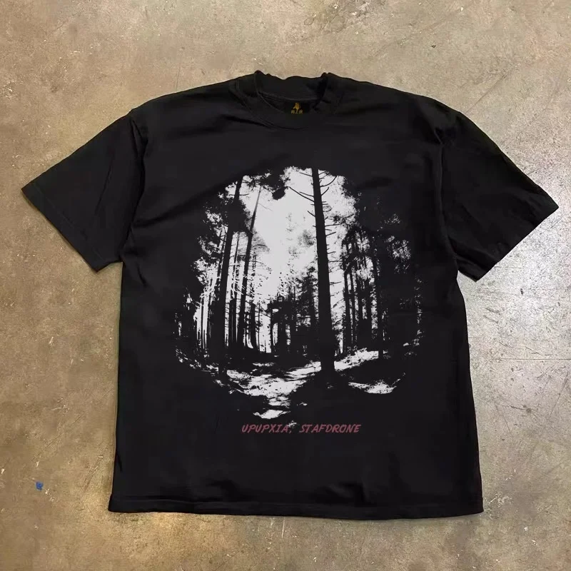 Loose Fit Cotton T-Shirt Unisex Short Sleeve Double Thread UPUPXIA Hero Print Sweat Absorbent round Neck Casual Summer Top