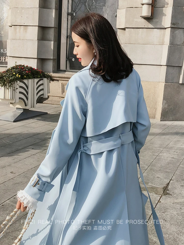 Trench Coat Women 2024 New Spring Autumn Fashion Simple High-End Temperament Chic Mid-Length Trench Long Sleeve Solid Color Coat