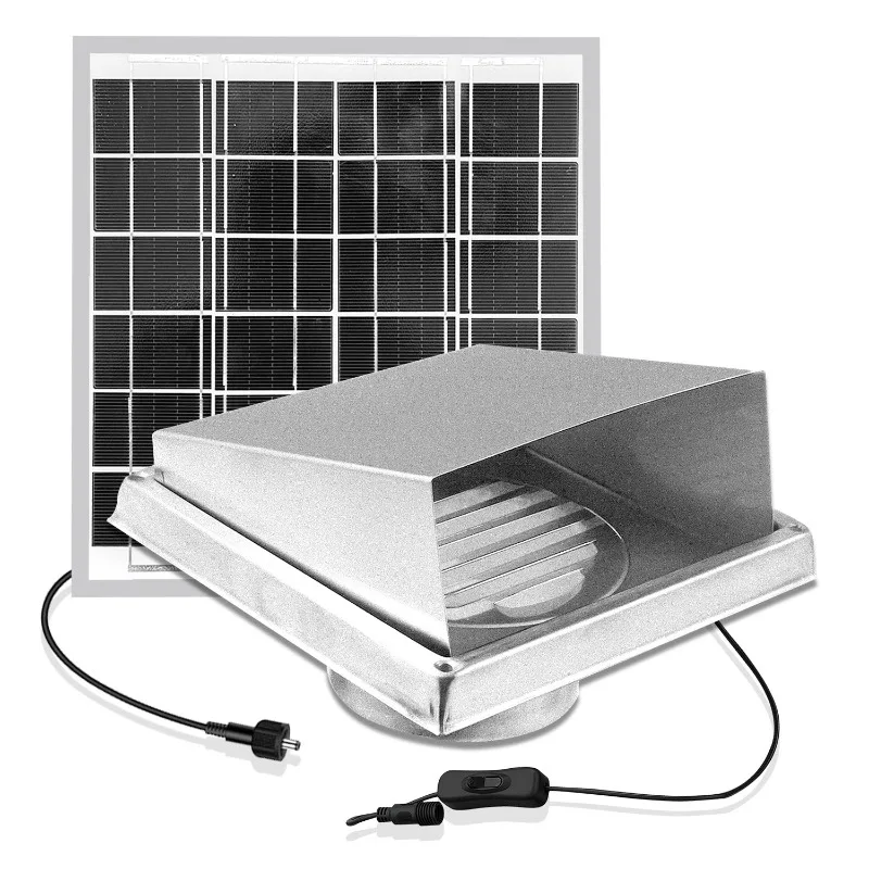 

Axial Flow Exhaust Fan 8w Solar Wall Mounted Stainless Steel Rain Cap Blinds Design Brushless DC OEM Plastic