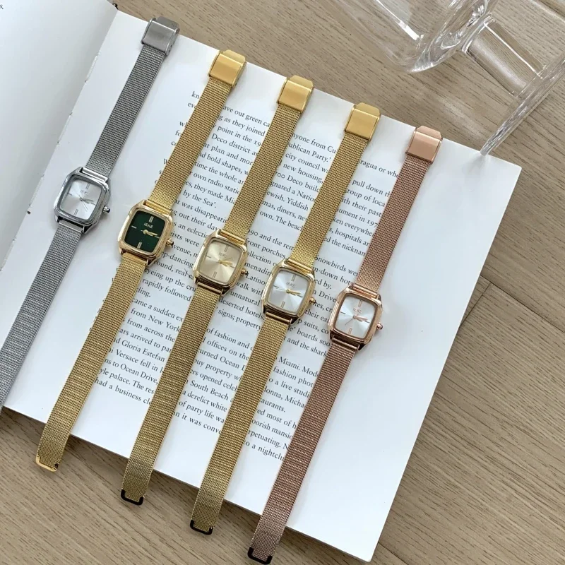 Marka kadınlar paslanmaz çelik kayış Quartz saat kare arama rahat moda kol saati mui mumontre Montre Femme Dropshipping