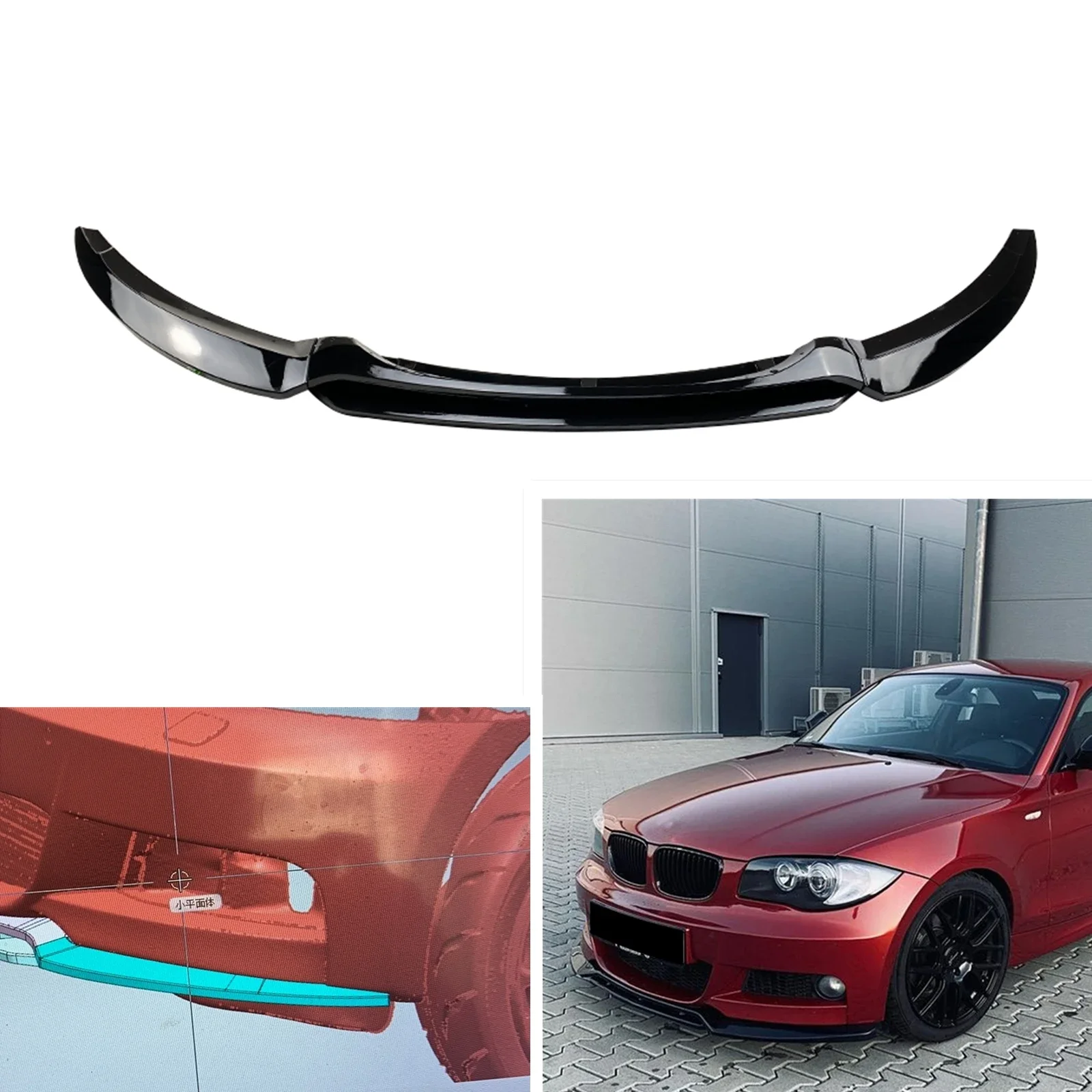 New！ For BMW 1 Series E82 E88 2007-2013 M Sport 2 Door 120i 123d 125i 135i Gloss Black/Carbon Fiber Look Front Spoiler Bumper Li