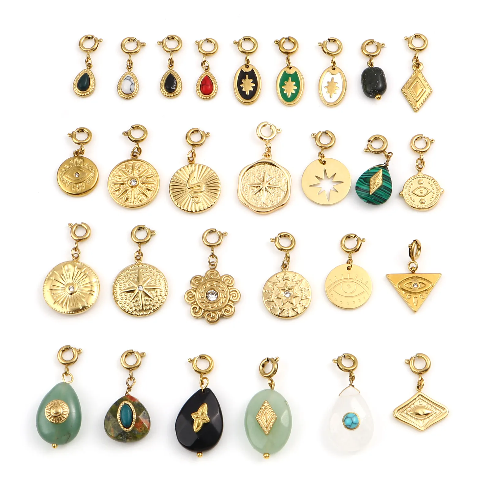 304 religijne Charms ze stali nierdzewnej geometryczne okrągły złoty kolor metalowe wisiorki DIY bransoletka kobiety czeski tworzenia biżuterii, 1PC