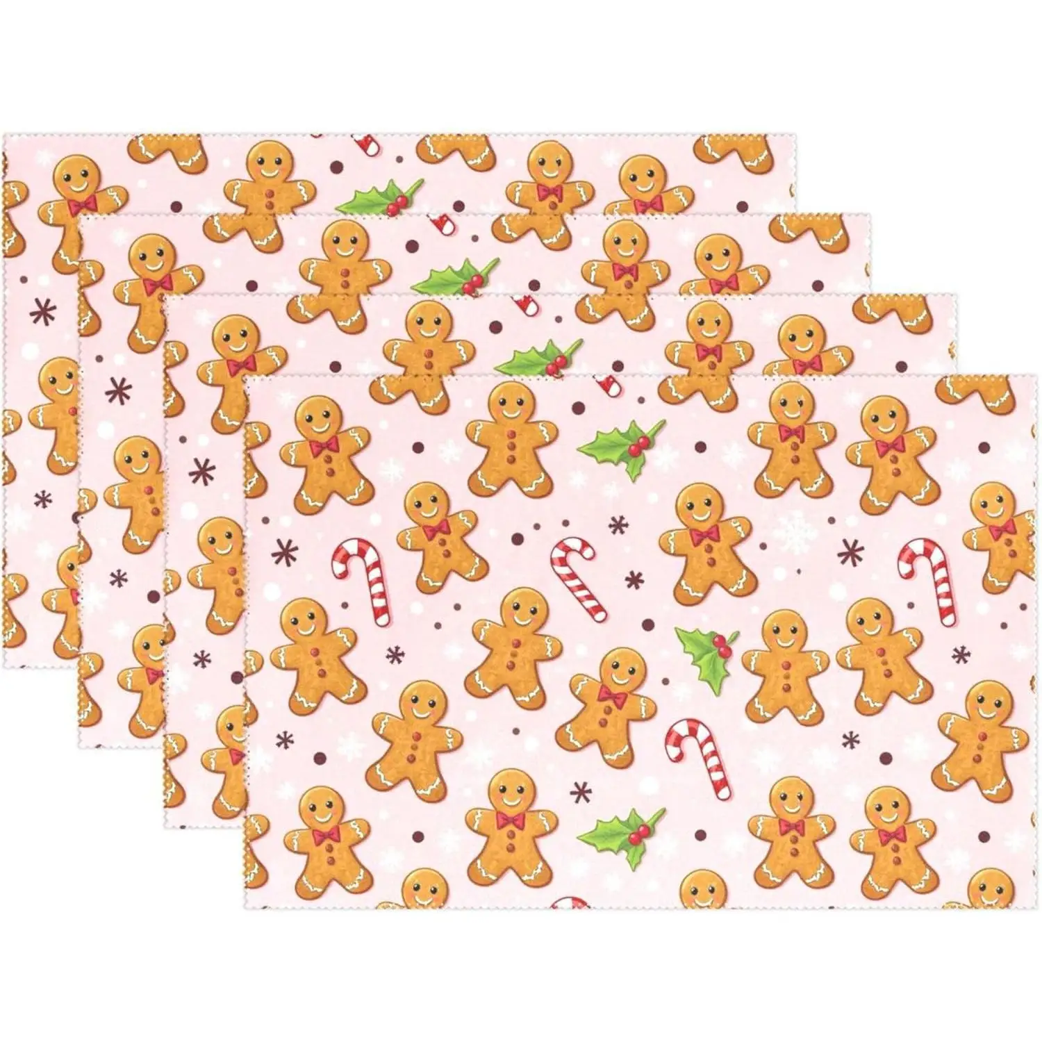 Christmas Gingerbread Man Pink Placemats Set of 4 Winter Snowflake Candy Cane Xmas Poinsettia Table mats Burlap Placemat Kitchen