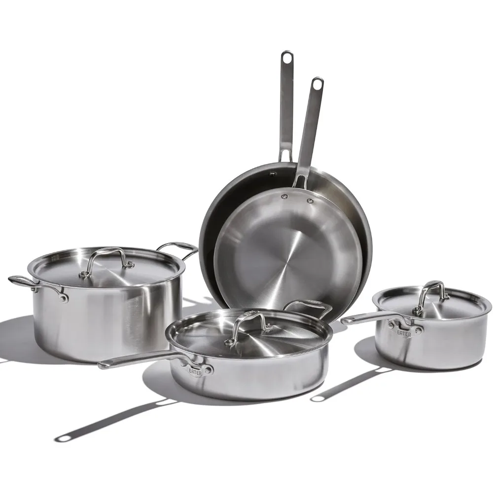 Eater 8 Piece Core Set | Made in USA | 5 Ply Fully Clad Stainless Steel Cookware Set | Stay Cool Handle Design