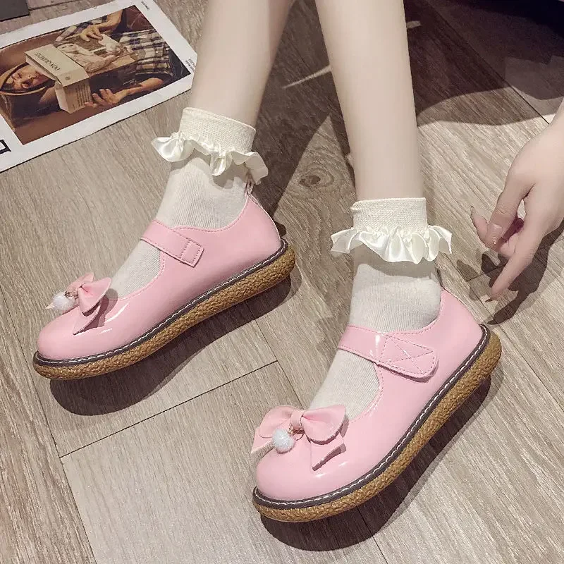 Lisapie Lolita Shoes Pink Women Sweet Black Cosplay Kawaii Japanese JK Round Toe Soft Bottom School Uniform Shoe Mary Jane Shoes