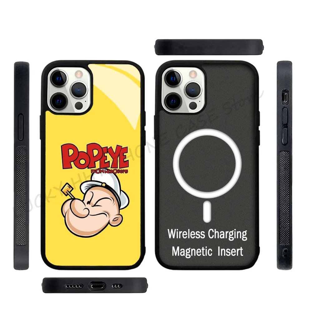 Cute Cartoon Phone Case Strong Magnetic For IPhone 15 14 13 Pro Max 11 12 Mini P-Popeye For Magsafe