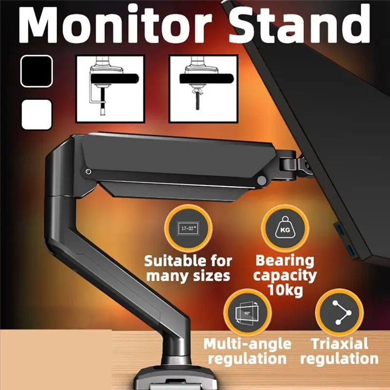 A05E-Computer Monitor Arm Adjustable Pneumatic Spring Monitor Stand Ergonomic Desk Mount Fits 17-32Inch Screens