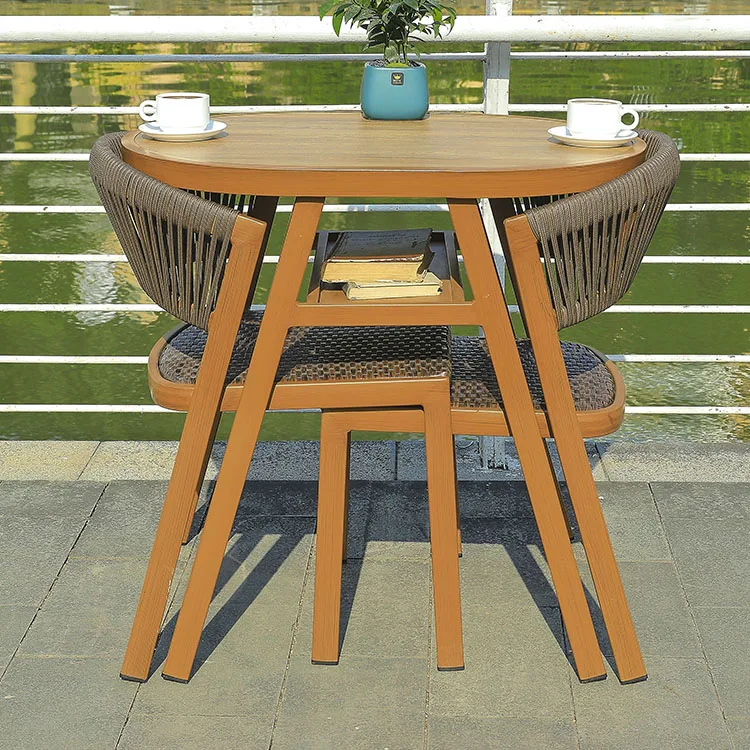 3 PCS Save Space Terrace Bistro Restaurant Garden Aluminum 2 Seater Rattan Cafe Dining Set