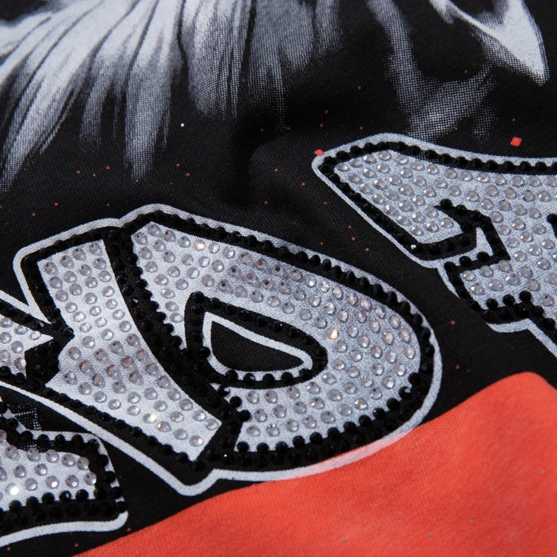 Übergroßes Orange Strass Washed T-Shirt mit Engelsflügeln und Graffiti Lustiges Grafik-T-Shirt für Männer und Frauen Sommer Lässiges Baumwoll-Kurzarm-Oberteil – Detail 13