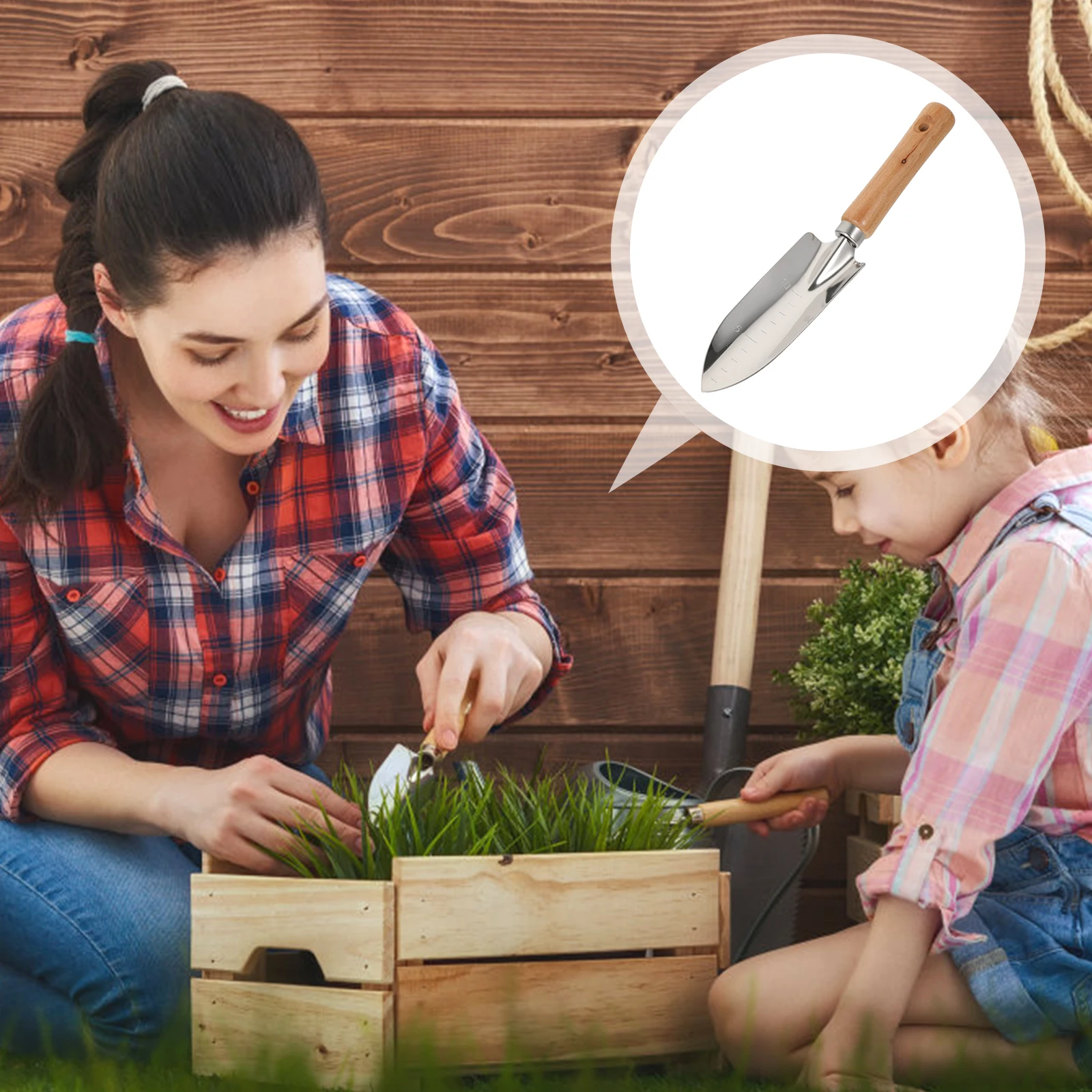 

Stainless Steel Gardening Trowel Ergonomic Handle Multi-Function Shovel For Garden Outdoor Transplanting With Hanging Hole Wood