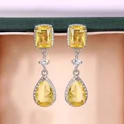 2026 Fresh Pink/Yellow Cubic Zirconia Dangle Earrings for Women Temperament Elegant Female Engagement Wedding Jewelry